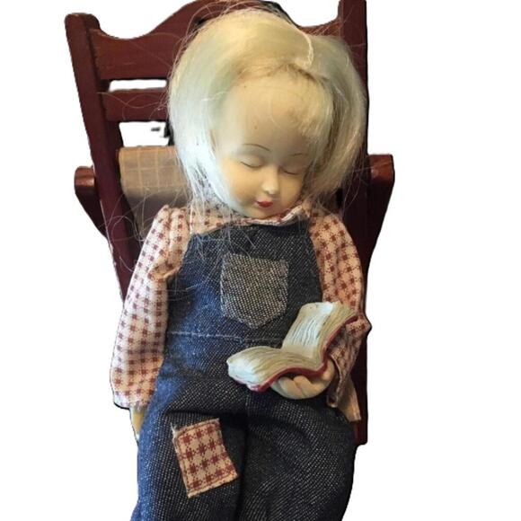 Vintage Other - Porcelain Napping Girl Doll Holding Story Book